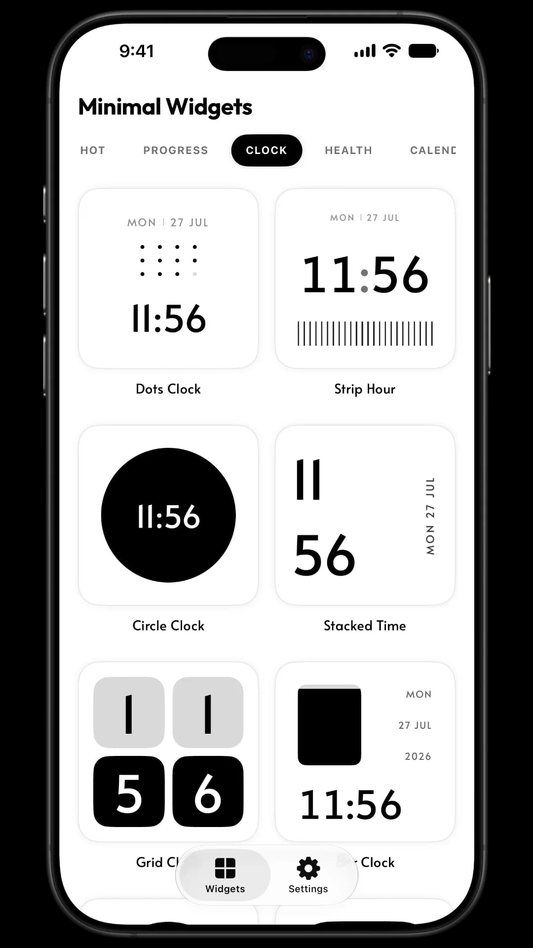 MNML clock widgets gallery